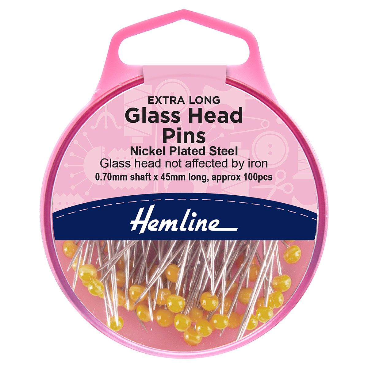 Hemline Glass-headed pins - 0.75 x 49mm- Extra Long