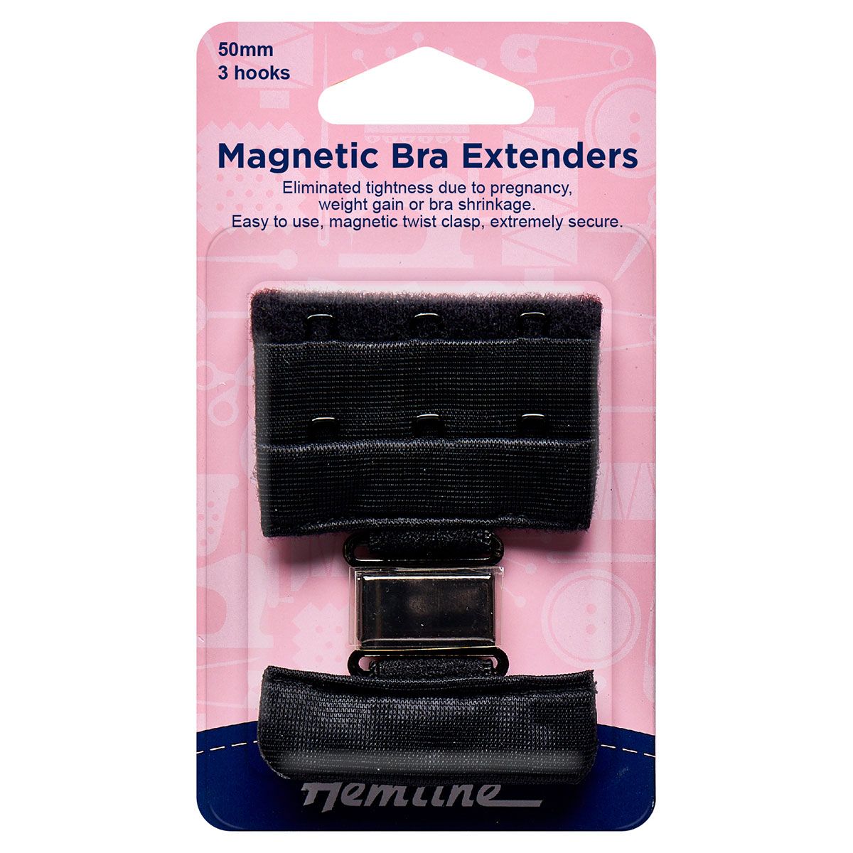 Hemline Magnetic Bra Extender Black 3 Hook