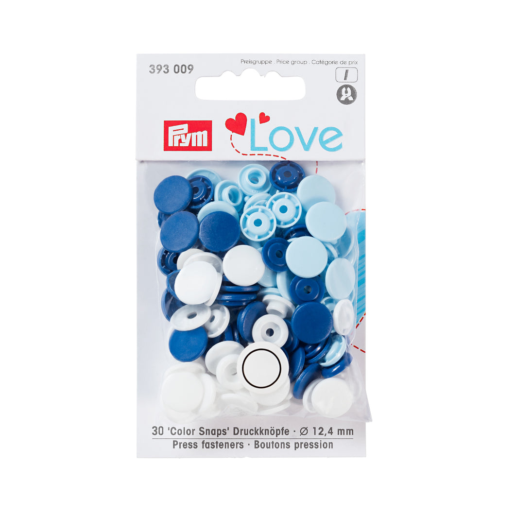 Prym Colour snap fastener - Prym Love - 12.44 mm - light blue, blue, white