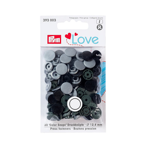 Prym Colour snap fastener - Prym Love - 12.44 mm - light grey, grey, black