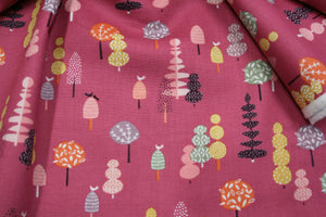 Dashwood Studio Pink and multi colour trees Cotton 