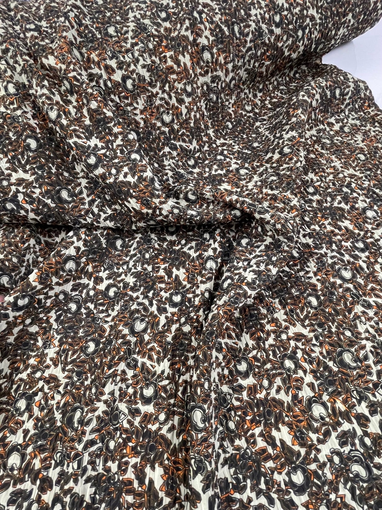 Tan, Brown and Black Autumnal Print- Crinkle Polyester