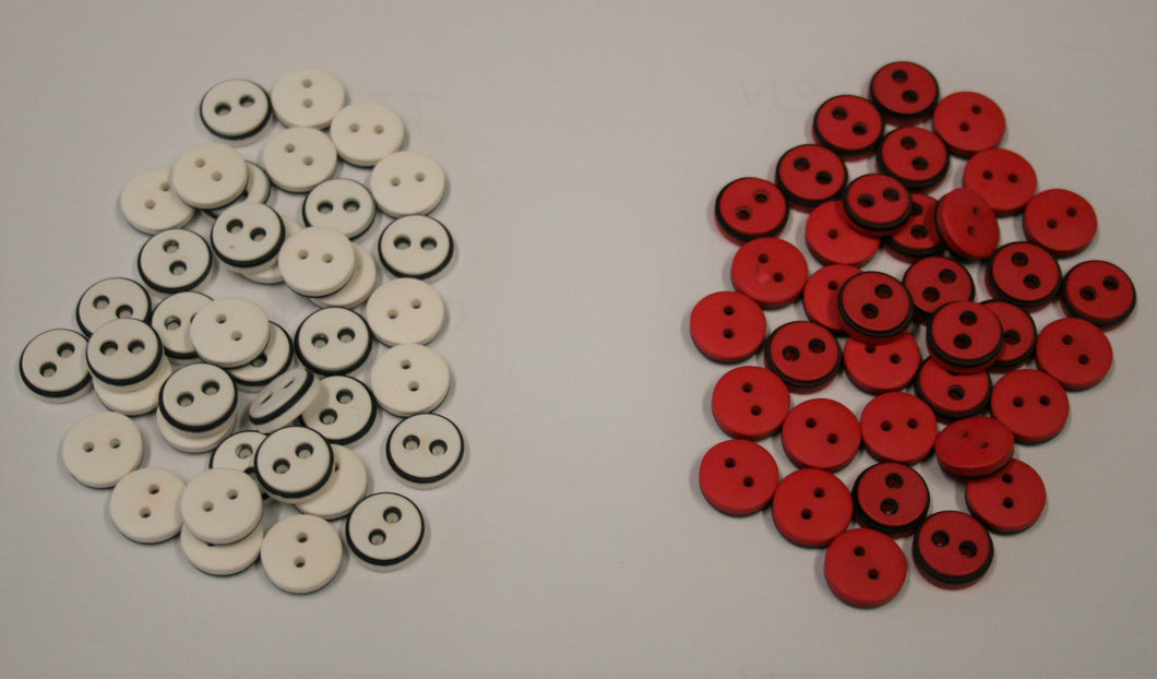 White/ Red Black Rimmed Retro Buttons
