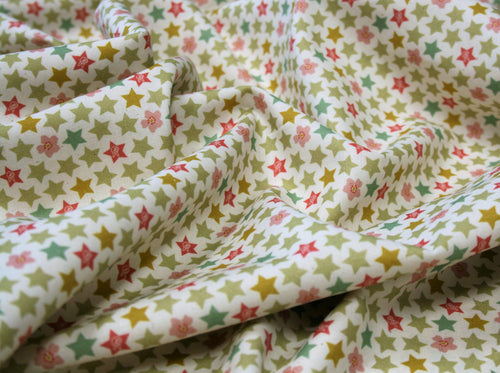 Green and Pink Star and Blossom Print Organic Cotton