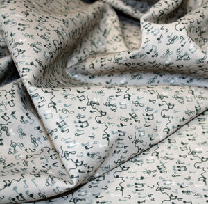 Musical Notes Grey and Blue Organic Cotton Poplin