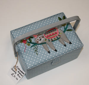 Sewing Basket - Storage Box - Medium - Embroidered Sloth Design