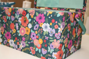 Sewing Basket - Storage Box - Large - Teal Floral