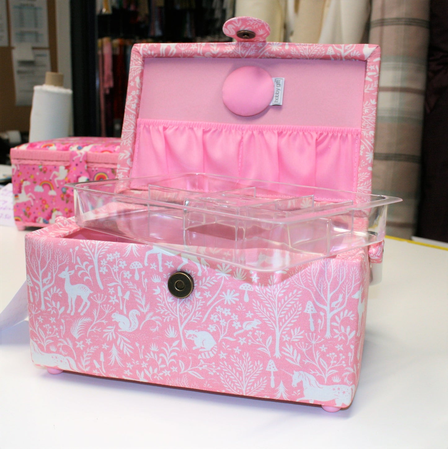 Sewing Basket - Storage Box - Medium - Pink Woodland Creatures