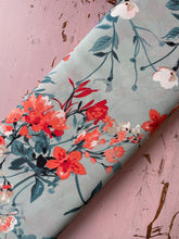 Pale Blue and Coral Floral Print - Double Georgette