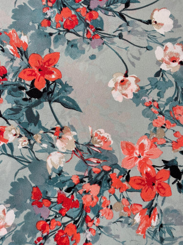 Blue and Coral Floral Digital Print Georgette Lady McElroy