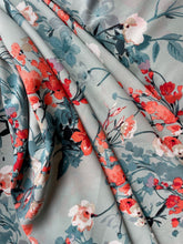 Pale Blue and Coral Floral Print - Double Georgette