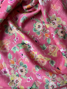 Pink Floral Print Silk and Cotton Voile Lawn Lady McElroy