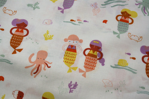 Mermaid Print Multi colour Cotton 