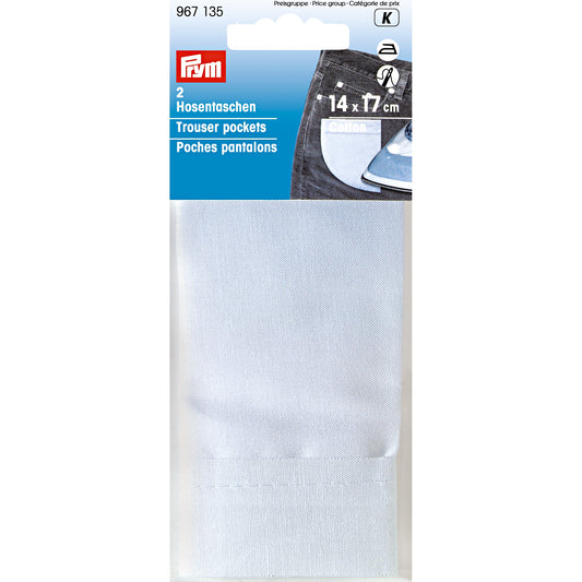 Prym Trouser pockets half -  iron on - 14 x 17cm - white