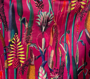 fuchsia rainforest floral soft furnishing print velvet 