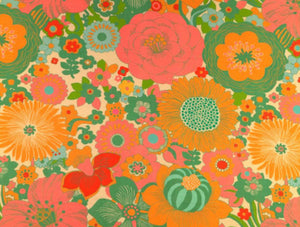 1960s Vintage Wallpaper Orange Flowers Green Stems - Rosie's Vintage  Wallpaper